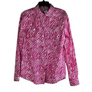 Ransom Ranch Western Shirt Womens XL Pink White Pearl Snap Rodeo Cowgirl Shirt